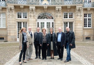 Die Jury für den Poesiepreis der Stadt Münster mit Kulturdezernentin Dr. Andrea Hanke (v.l).: Johann P. Tammen, Norbert Wehr, Bürgermeisterin Beate Vilhjalmsson, Cornelia Jentzsch, Urs Allemann, und Michael Braun. Foto: Presseamt Münster. 