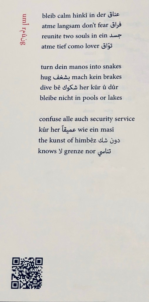 deutsch-arabisch-kurdisch-englisch-spanische makkaronische Poesie von einem Syrer aus Leipzig